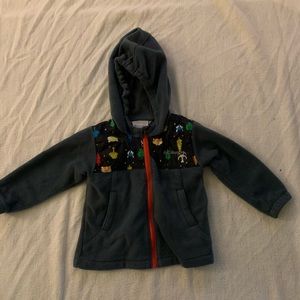 Columbia fleece zip-up, toddler size 2T, gray/red/animals